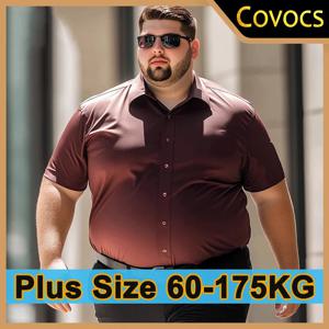 남성용 오버사이즈 60-175KG 셔츠 여름 얇은 캐주얼 루즈핏 셔츠 플러스 사이즈 비즈니스 셔츠 큰 사이즈 반팔 단색 탑