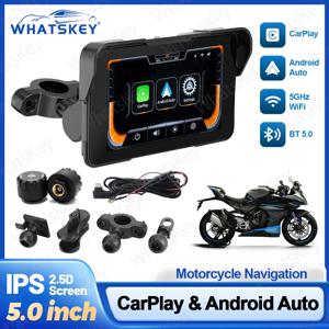 5인치 무선 CarPlay 안드로이드 오토 휴대용 디지털 오토바이 대시보드 듀얼 블루투스 GPS 네비게이션 디스플레이 화면 모니터