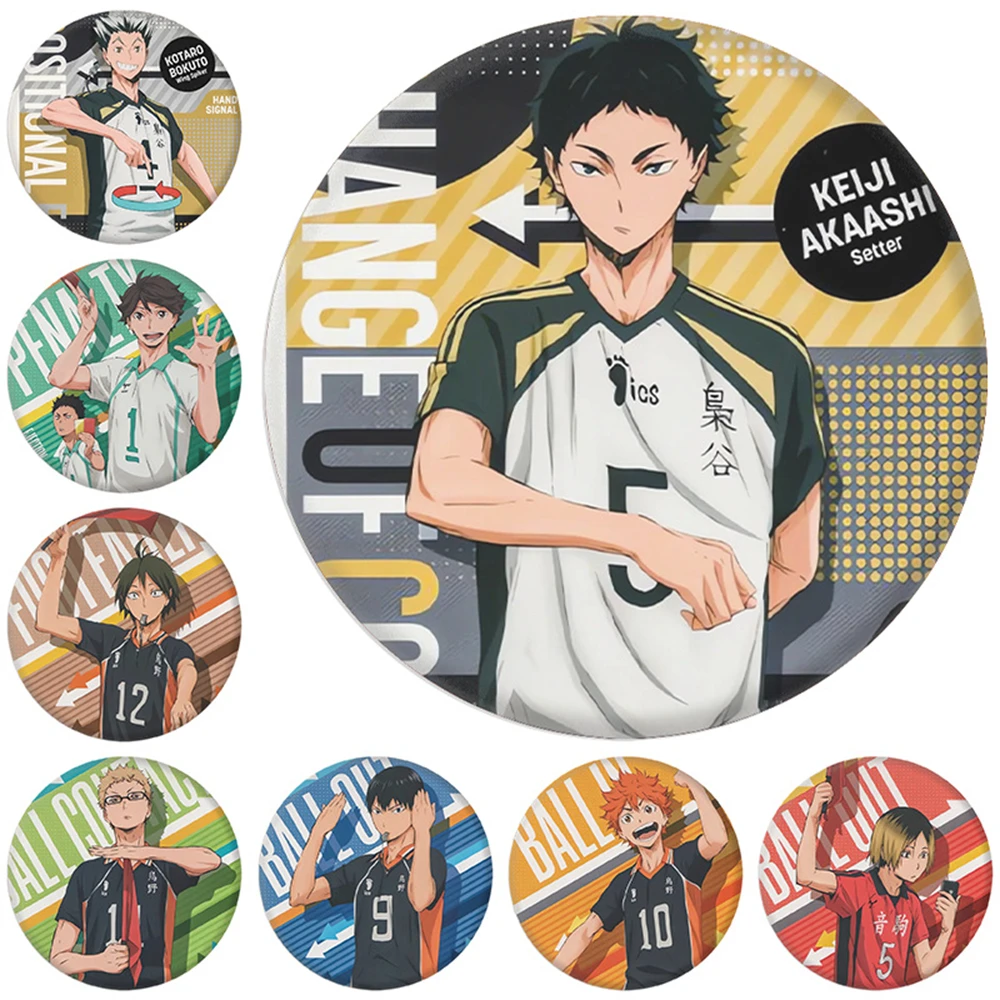 58mm 애니메이션 하이큐!! Yu Nishinoya Ryunosuke Tanaka 코스프레 의상 배지 핀 SPTE Tinplate 브로치 ﻿   프롭 길프