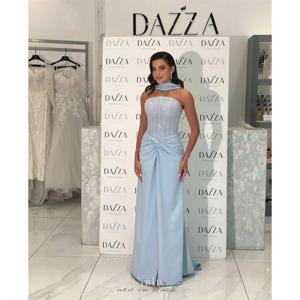 Cathy 맞춤형 블루 홀터넥 비즈 댄스 파티 드레스 Ruffled Sleeveless vestidos de noiva Corset Mermaid Split Formal Evening