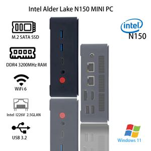 미니 PC 인텔 알더레이크 N150 미니 데스크탑 게이밍 컴퓨터 휴대용 NUC 박스 컴퓨터 4코어 4스레드 2.5G 랜 SSD