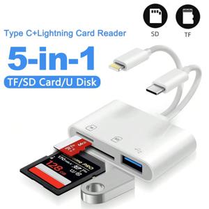 5-in-1 카드 리더기 Lightning/Type C - USB 3.0/SD/TF 카드 어댑터, iPhone iPad MacBook용 메모리 카드 리더기 Samsung Android