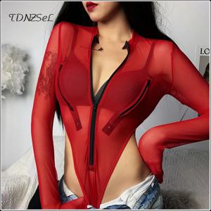 여성용 긴팔 쉬어 메쉬 바디수트, 섹시한 스트리트웨어, 투명한 시스루 플레이수트, 클럽 롬퍼 2020, 이국적인 파티 점프수트