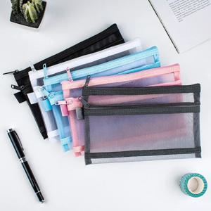 더블 레이어 메쉬 화장품 가방 대용량 지퍼 세면 용품 키트 그물 문구 연필 가방 나일론 스크랩북 지폐 주최자