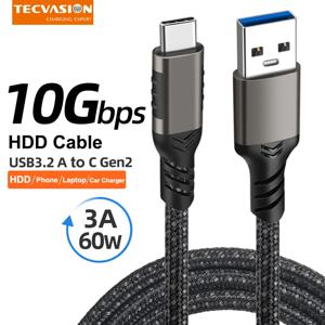 USB3.2 Gen2 10Gbps 케이블 USB A-C 케이블 3A 60W QC3.0 삼성 NVMe 하드 디스크용 고속 충전 외부 안드로이드 데이터 브레이드 코드
