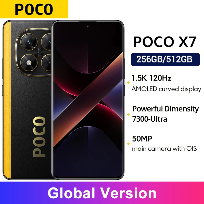 글로벌 버전 POCO X7 스마트폰 50MP 카메라 Dimensity 7300-Ultra NFC Xiaomi HyperOS 6.67인치 120Hz AMOLED 디스플레이 5110mAh 45W IP68