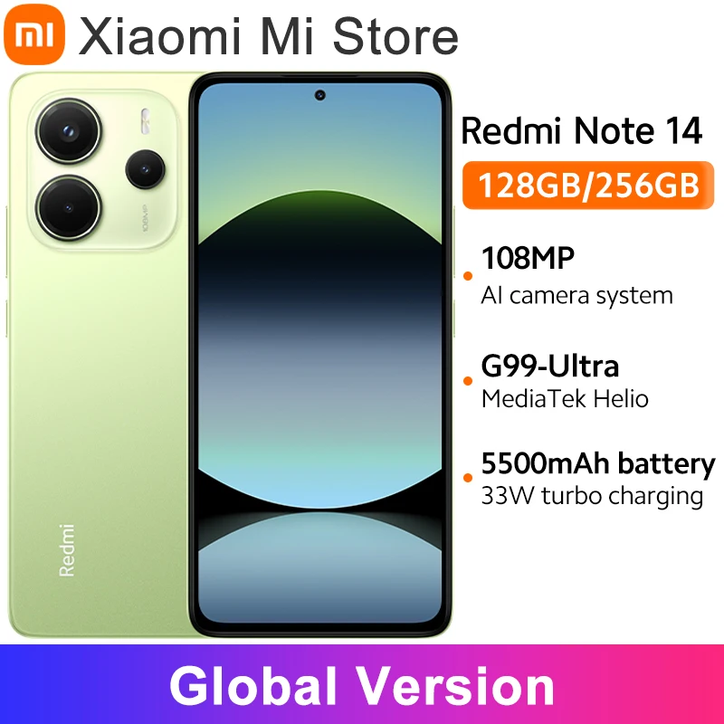 【월드 프리미어】글로벌 버전 Xiaomi Redmi Note 14 MediaTek Helio G99-Ultra 108MP AI 5500mAh 6.67