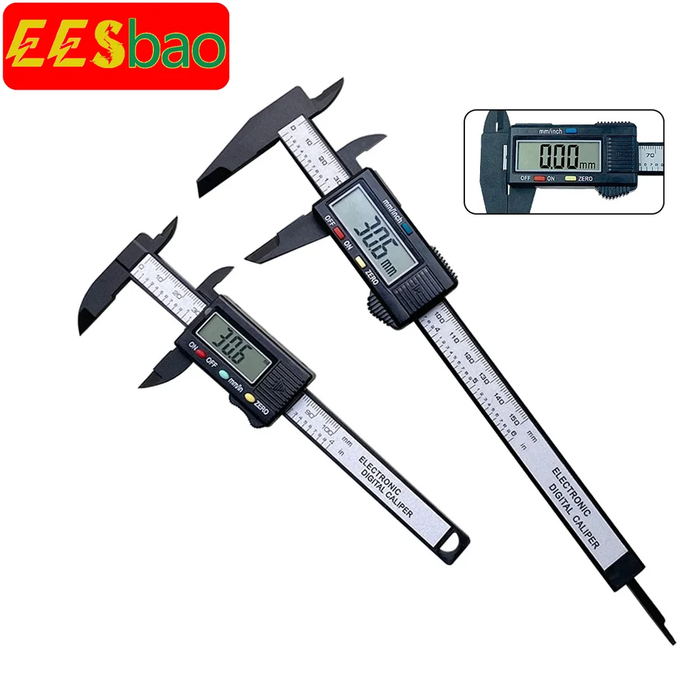 EESBAO 150mm 100mm 전자 디지털 캘리퍼스 탄소 섬유 다이얼 버니어 캘리퍼스 게이지 마이크로미터 측정 도구 디지털
