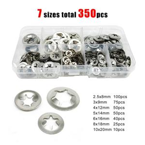 350PCS 내부 치아 와셔 푸시 온 스피드 클립 패스너 분류 키트 M2.5 M3 M4 M5 M6 M8 M10 외부 서 클립 자동 잠금
