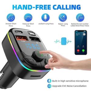 차량용 충전기 FM 송신기 Bluetooth 5.0 PD Type-C 듀얼 USB 주변 플레이어 핸즈프리 MP3 충전기 Type-C 무선 조명