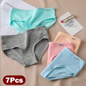 7Pcs 여성 속옷 여자 면 팬티 섹시한 팬티 통기성 부드러운 란제리 여성 귀여운 솔리드 컬러 속옷 플러스 사이즈