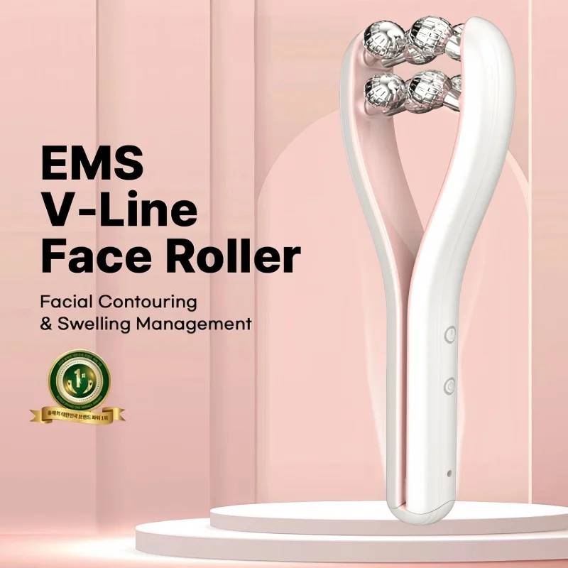 EMS 미세전류 롤러 얼굴 슬리밍 아티팩트 V-페이스 뷰티 페이셜 마사지기 (얼굴 탄력 및 리프팅)