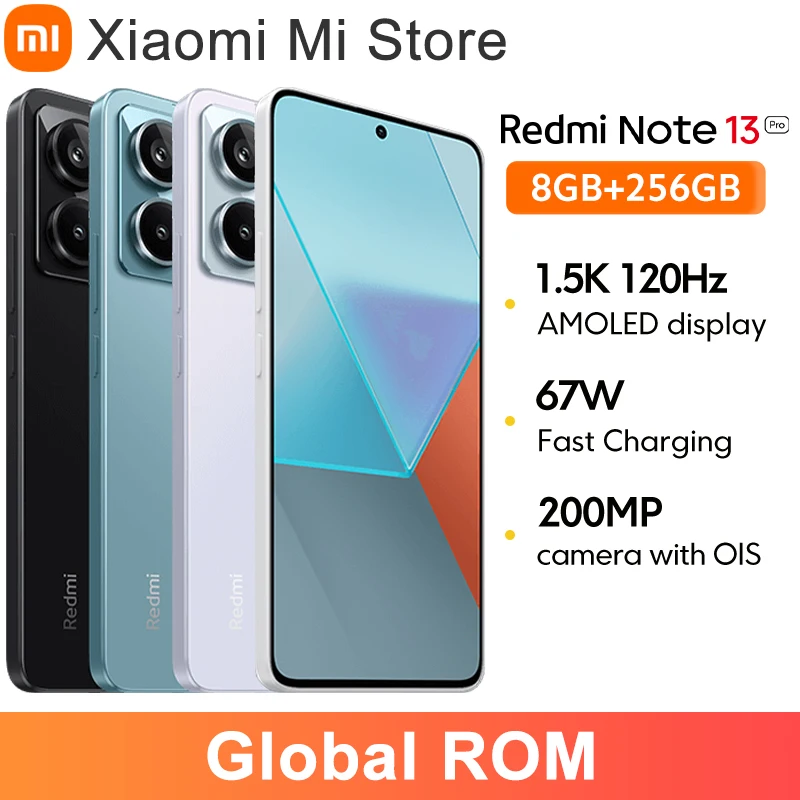 글로벌 ROM Xiaomi Redmi Note 13 Pro 5G 스마트폰 8GB 256GB Snapdragon 7s Gen 2 120Hz 화면 5100mAh 67W 고속 충전 핸드폰