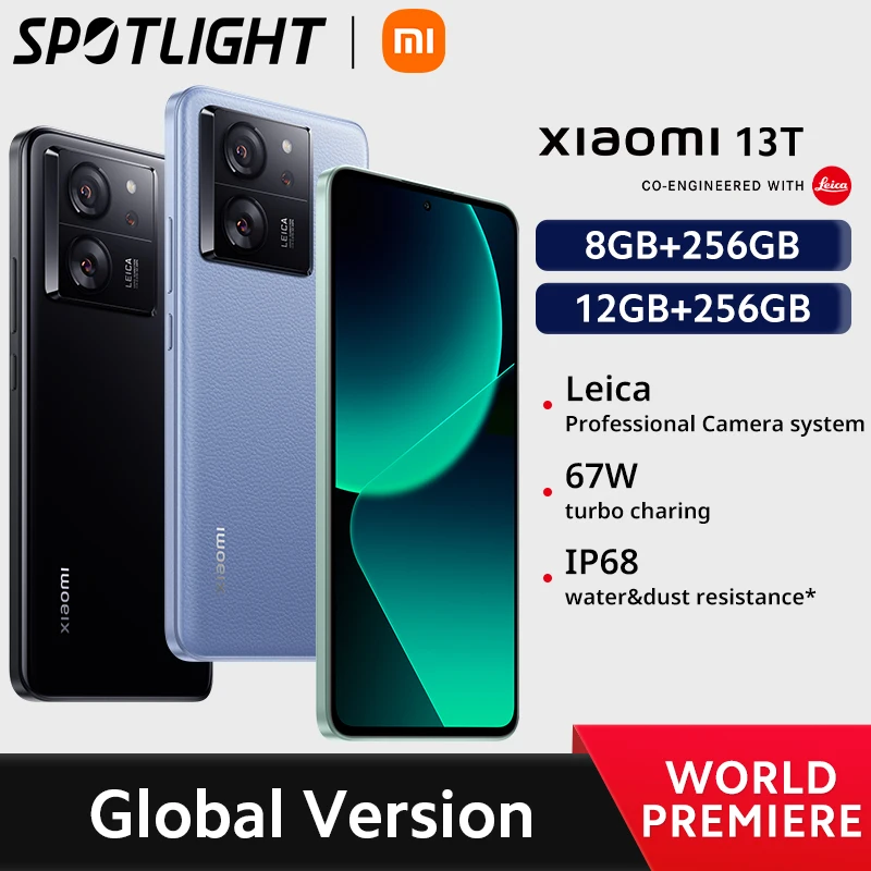 [월드 프리미어] Xiaomi 13T 글로벌 버전 144Hz AMOLED 디스플레이 MTK Dimensity 8200-Ultra 67W 충전 50MP Leica 카메라 IP68