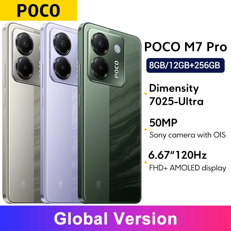 POCO M7 Pro 글로벌 버전 MTK 디멘시티 7025-울트라 120Hz FHD+ 아이케어 AMOLED 디스플레이 50MP 카메라 5110mAh 배터리 NFC