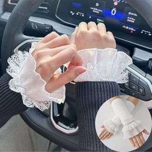 여성용 레이스 러플 커프, 긴 탄성 팔꿈치 슬리브, 분리형 가짜 소매, 뜨게 손목 커프, 겨울 스웨터 장식 슬리브