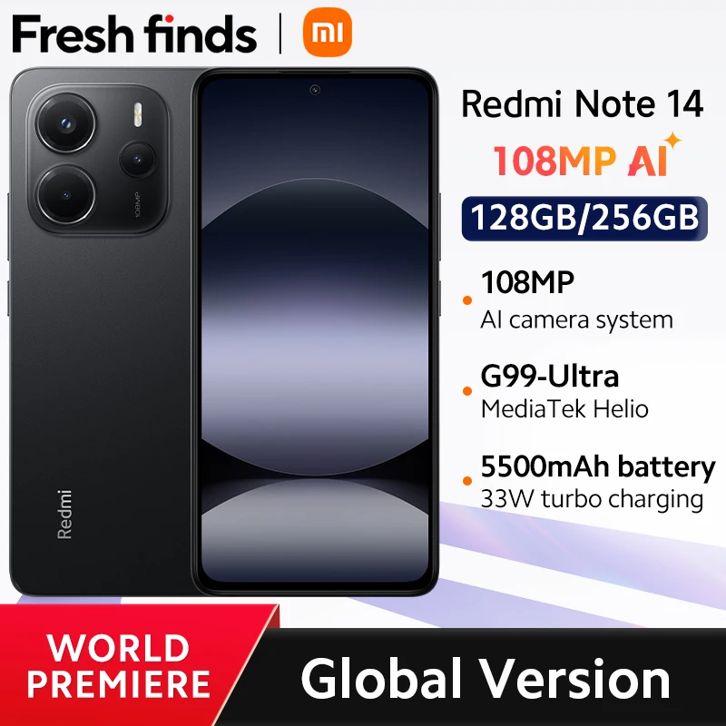 글로벌 버전 샤오미 레드미 노트 14, MediaTek Helio G99-Ultra, 108MP AI, 5500mAh, 6.67 인치 AMOLED, 120Hz 디스플레이, 월드 프리미어
