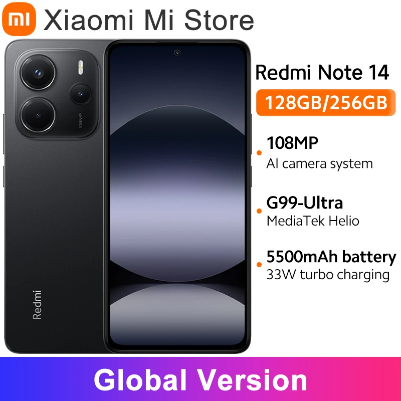 글로벌 버전 샤오미 레드미 노트 14 헬리오 G99-Ultra, 108MP AI 카메라, 5500mAh, 6.67 인치 AMOLED, 120Hz, IP54 디스플레이, 월드 프리미어