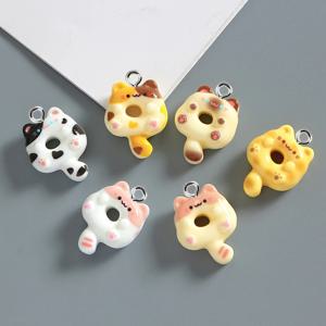 귀여운 도넛 고양이 동물 매력 송진 펜던트, 쥬얼리 제작 액세서리, DIY 귀걸이 목걸이 키체인, 10 개