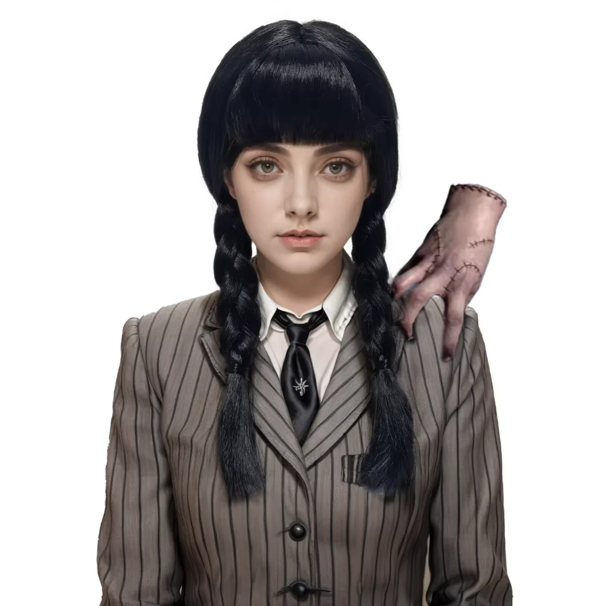 수요일 Addams 코스프레 합성 가발 할로윈 크리스마스 애니메이션 파티 만우절 TV 시리즈 영감을받은 의상 액세서리