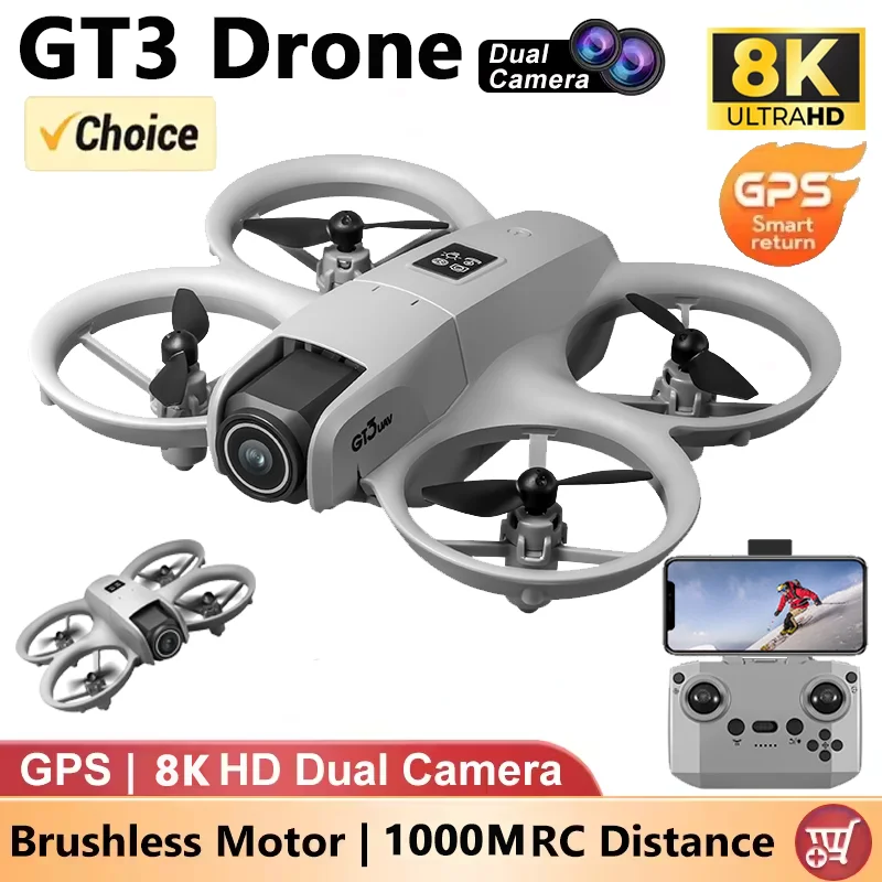 새로운 드론 GT3 GPS 8K 전문가용 HD 180 °   듀얼 카메라 5G WIFI 브러시리스 모터 장애물 회피 FPV 접이식 쿼드콥터 장난감