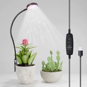 USB LED 성장 빛 6000K 전체 스펙트럼 냄비 식물 빛 5V 구즈넥 클립 온 식물 램프 디밍 가능 자동 ON/Off 4/8/12/18시간