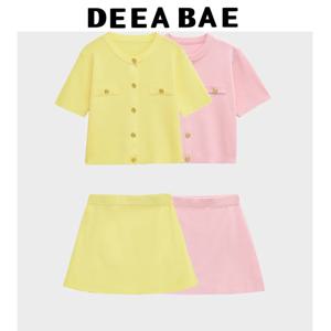 DEEABAE 여름 여성 반팔 심플하고 다재다능한 니트 자켓 미니멀리스트 기질 미니 스커트 세트