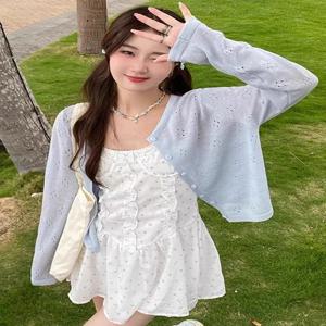 블루 선 프로텍션 경량 카디건 아이스 실크 메쉬 여성용 스트랩 베스트 여름 커버업 니트 셔츠