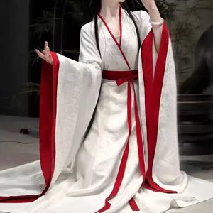 레이스 Hanfu 의상 중국어 고대 흰색 요정 같은 드레스, 전국 시대 느슨한 긴 가운 사진 촬영 소품 코스프레