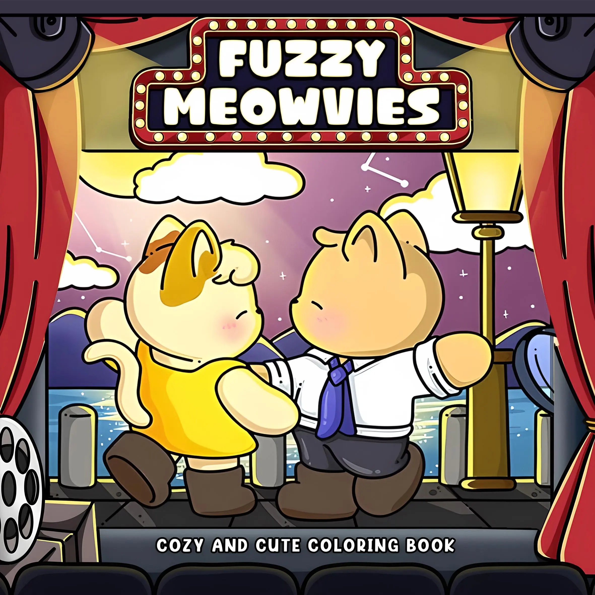 FUZZY MOVIES 성인을 위한 대담하고 쉬운 패턴 색칠하기 책 귀여운 그림책 파티와 생일을 위한 완벽한 선물