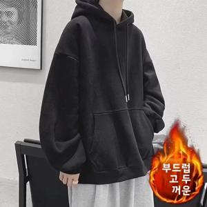 후드 스웨트셔츠 남성용 두꺼운 플리스 안감 루즈핏 스포츠 가을 겨울 아우터웨어 게으른 스타일 커플 매칭