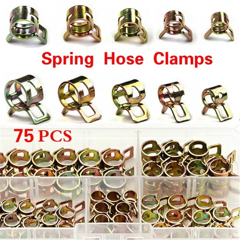 75Pcs 6mm/7mm/8mm/9mm/10mm 연료 스프링 클립 선택 용 진공 실리콘 호스 클램프 자동차 스프링 클립 연료 오일 워터 튜브 클램프