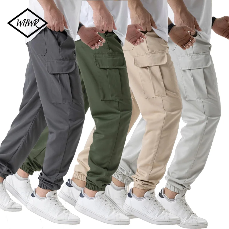 남성 캐주얼 카고 스웨트팬츠 봄/가을 S-2XL 허리 조절 조거 팬츠 하이킹 전술 바지 포켓 포함