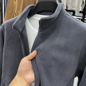 남성용 양면 플리스 후드 재킷 단색 따뜻한 스탠드 칼라 코트 겨울 두꺼운 폴리에스터 긴팔 캐주얼 스타일