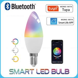 투야 블루투스 LED 전구 캔들 스마트 램프 E14 5W RGB 조명 220V 앱 그룹 제어 스마트 라이프 홈룸 장식용