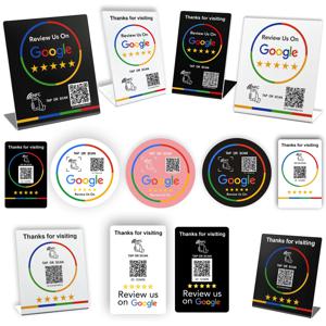 NFC 215 프로그래밍 가능 QR 코드 탭 Google 리뷰 아크릴 스티커 카드 NFC 스테이션 테이블 13.56Mhz 방수 NFC 스탠드 리뷰 카드