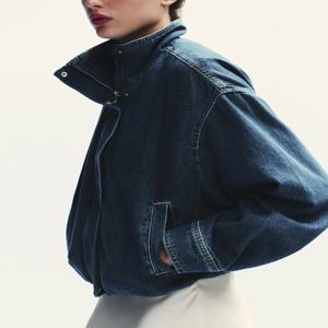 2025년 가을 여성 패션 편안하고 다재다능한 긴 소매 스탠드 칼라 데님 재킷 신상품 타임리스 스타일 여성 코트