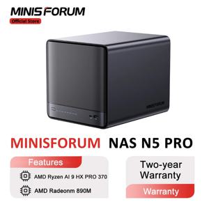 미니스포럼 NAS N5 PRO 미니 PC AMD 라이젠 AI 9 HX PRO 370 지원 DDR5 ECC 144TB 용량 AI 미니 PC 미니스클라우드 OS 오피스/가정용 PC