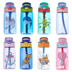 480ML 어린이 물 컵 빨 대와 크리 에이 티브 만화 아기 먹이 컵 누출 방지 물병 야외 휴대용 어린이 컵