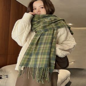 새로운 2023 모조 캐시미어 여성 스카프 겨울 프레피 스타일 빈티지 격자 무늬 스카프 Pashmina Mujer Foulard 담요 랩 목도리 파 레오