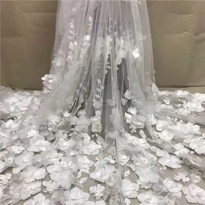 화이트 3D 비즈 레이스 패브릭 신부 LY1355에 대 한 고품질 메쉬 자 수 Applique Tulle 나이지리아 파티 레이스 직물