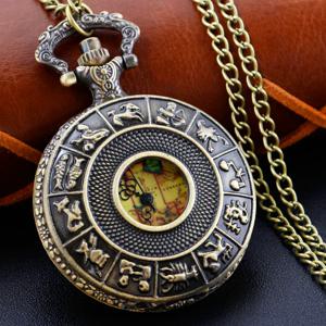지도 로고 중공 조각 Steampunk 석영 주머니 시계 청동 빈티지 Fob 체인 펜던트 목걸이 남자와 여자 축제 선물