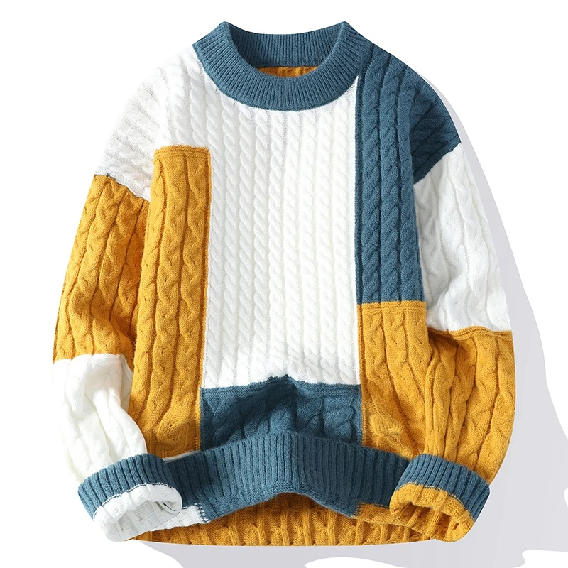 새로운 봄 겨울 패션 패치 워크 느슨한 스웨터 남자 streetwear 고품질 남성 캐주얼 스웨터 따뜻한 뜨개질 풀오버 남자