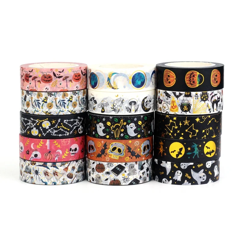 새로운 1X10M 데코 버섯 잎 호박 유령 달 금박 할로윈 Washi 테이프 플래너 마스킹 테이프 Kawaii Papeleria 세트