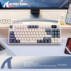 Attack Shark K86 RGB 무선 기계식 키보드, 핫 스왑, 금속 손잡이, TFT 스크린, Bluetooth 3가지 모드, 매크로 게임용 키보드