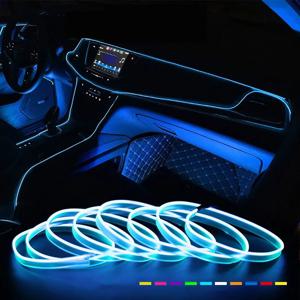 LED 자동차 인테리어 장식 조명 EL 와이어링 네온 스트립, 자동차 DIY 유연한 주변 조명, USB 드라이브 주변 램프 포함, 2m, 3m, 5m