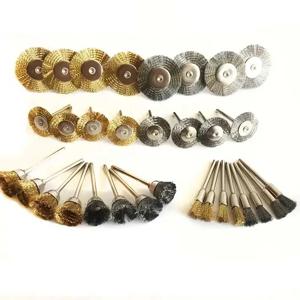 9pcs 스틸 와이어 황동 브러시 로타리 도구 전기 Dremel 드릴 비트 연마 그라인딩 휠 T 자형 브러시 액세서리