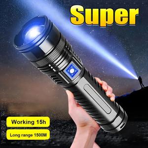울트라 브라이트 스포트라이트 장거리 LED 손전등 내장 배터리 유형-C 충전 랜턴 낚시 캠핑을위한 전술 토치 La