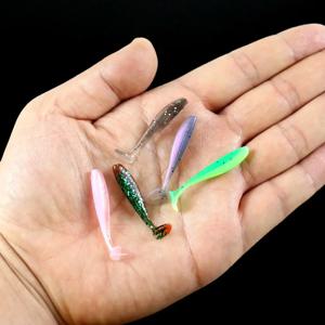 50pcs 미니 소프트 낚시 미끼, T-꼬리 웜 미끼, 실리콘 인공 미끼, 베이스 파이크 낚시 태클