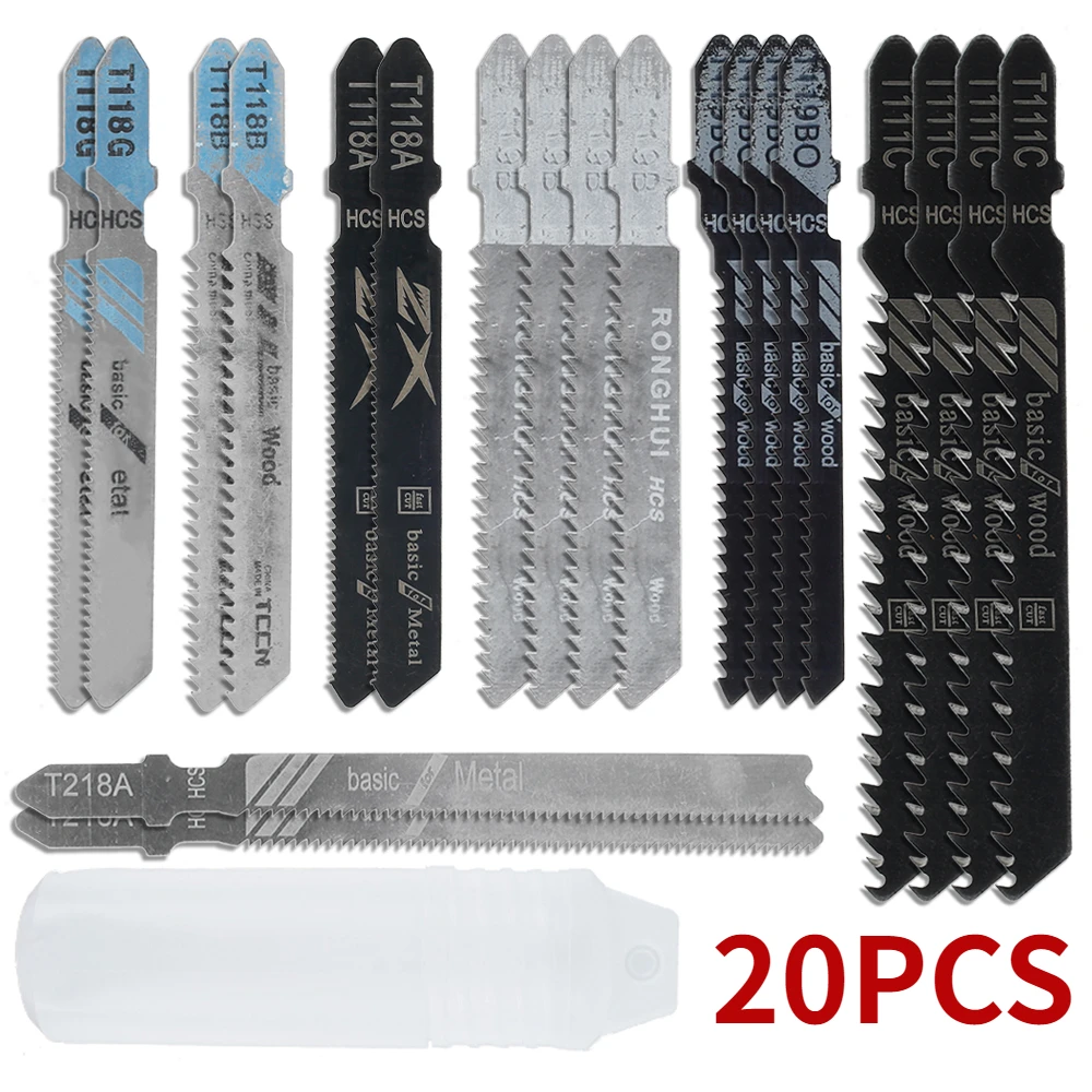 20 조각 직소 블레이드 세트 T-샤프트 HCS 블랙 & 데커 Metabo 용 목재 플라스틱 및 금속 절단 용 모듬 지그 톱 블레이드